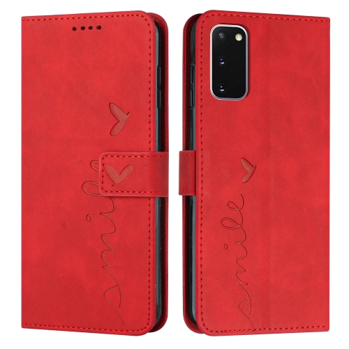 

For Samsung Galaxy S20 Skin Feel Heart Pattern Leather Phone Case(Red)