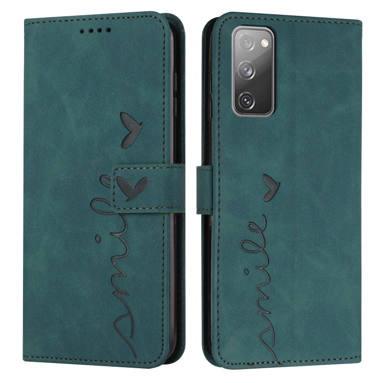 

For Samsung Galaxy S20 FE Skin Feel Heart Pattern Leather Phone Case(Green)