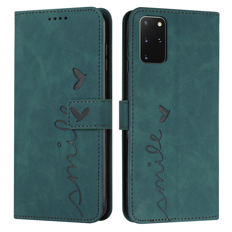 

For Samsung Galaxy S20+ Skin Feel Heart Pattern Leather Phone Case(Green)