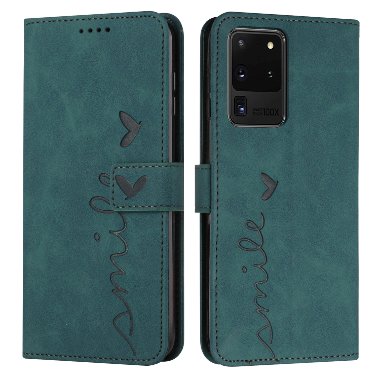 

For Samsung Galaxy S20 Ultra Skin Feel Heart Pattern Leather Phone Case(Green)