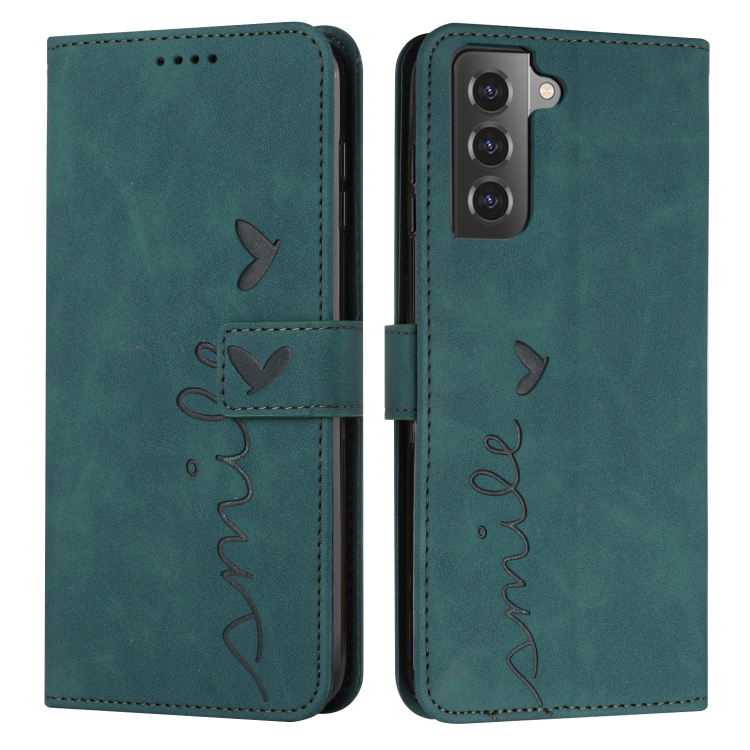 

For Samsung Galaxy S21 Skin Feel Heart Pattern Leather Phone Case(Green)