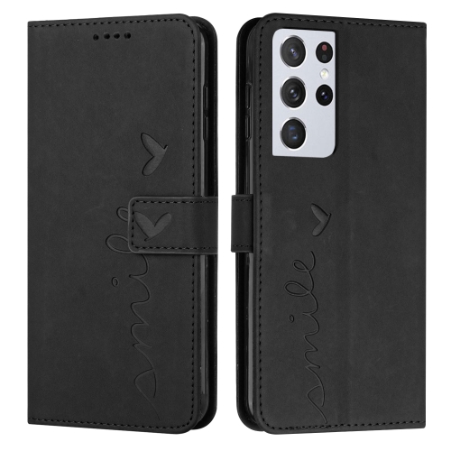 

For Samsung Galaxy S21 Ultra Skin Feel Heart Pattern Leather Phone Case(Black)