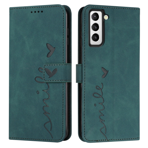 

For Samsung Galaxy S22 Skin Feel Heart Pattern Leather Phone Case(Green)