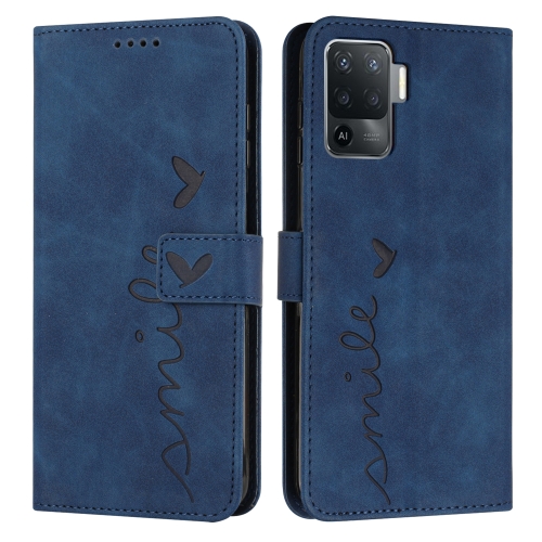 

For OPPO A94 4G/F19 Pro Skin Feel Heart Pattern Leather Phone Case(Blue)