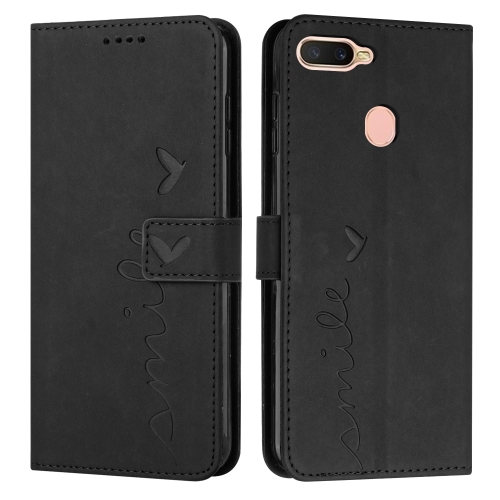 

For OPPO A7/A5s/A12 Skin Feel Heart Pattern Leather Phone Case(Black)