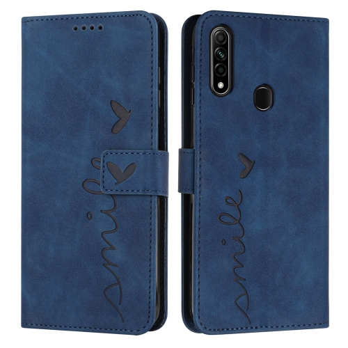 

For OPPO A8/A31 Skin Feel Heart Pattern Leather Phone Case(Blue)