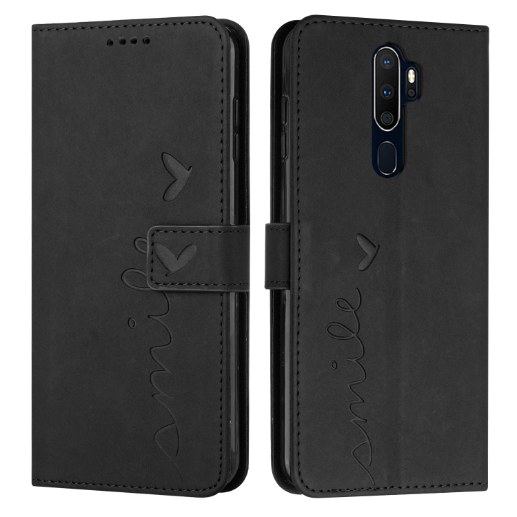 

For Oppo A9 2020 Skin Feel Heart Pattern Leather Phone Case(Black)