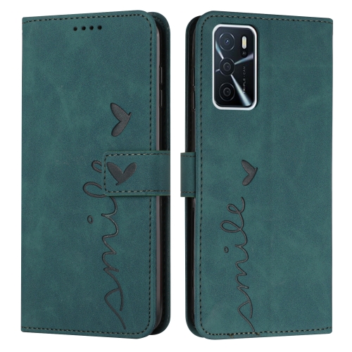 

For OPPO A16/A16s Skin Feel Heart Pattern Leather Phone Case(Green)