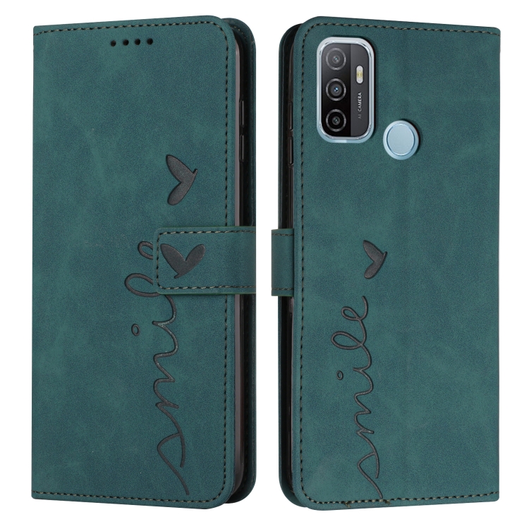 

For OPPO A53 Skin Feel Heart Pattern Leather Phone Case(Green)