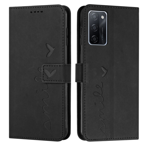 

For OPPO A55s Skin Feel Heart Pattern Leather Phone Case(Black)