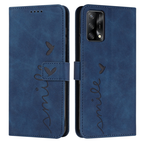 

For OPPO A74 4G/F19 Skin Feel Heart Pattern Leather Phone Case(Blue)