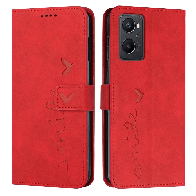 

For OPPO A96 Skin Feel Heart Pattern Leather Phone Case(Red)