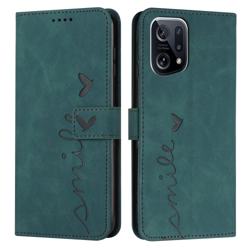 

For OPPO Find X5 Pro Skin Feel Heart Pattern Leather Phone Case(Green)