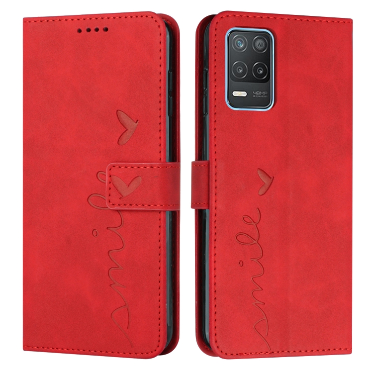 

For OPPO Realme 8 5G/Realme V13 5G Skin Feel Heart Pattern Leather Phone Case(Red)