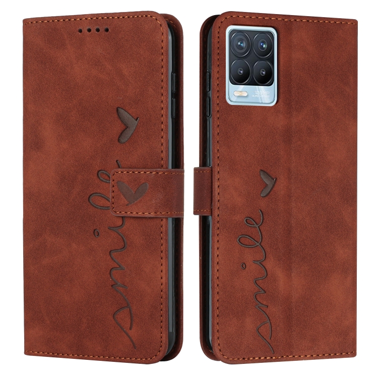 

For OPPO Realme 8/Realme 8 Pro Skin Feel Heart Pattern Leather Phone Case(Brown)