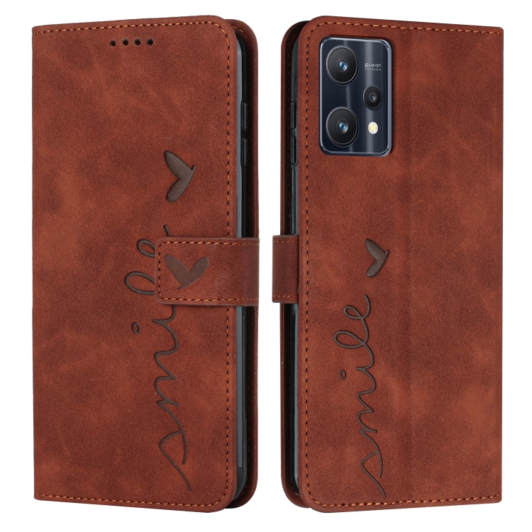 

For OPPO Realme 9 Pro+ Skin Feel Heart Pattern Leather Phone Case(Brown)
