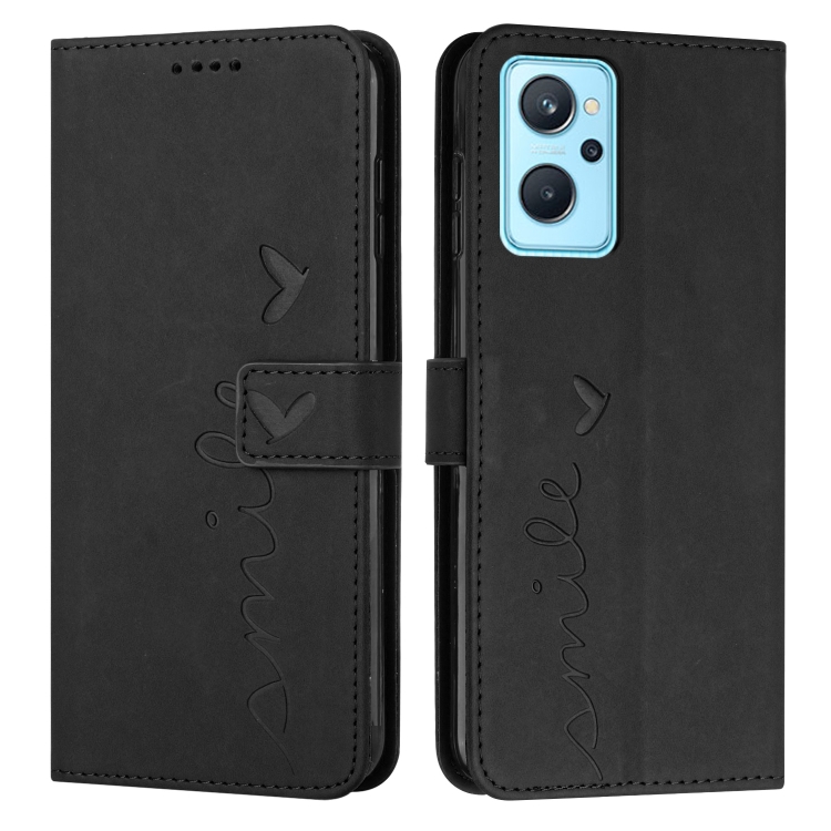 

For OPPO Realme 9i Skin Feel Heart Pattern Leather Phone Case(Black)