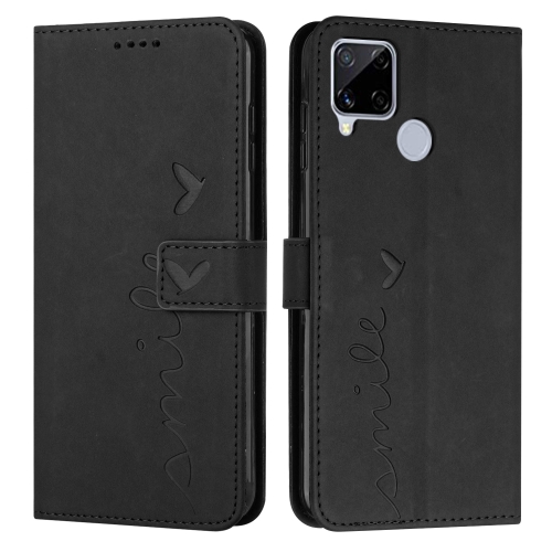 

For OPPO Realme C12/C15 Skin Feel Heart Pattern Leather Phone Case(Black)