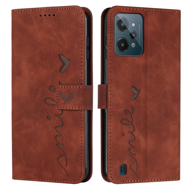 

For OPPO Realme C31 4G Skin Feel Heart Pattern Leather Phone Case(Brown)