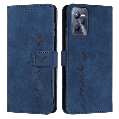 

For OPPO Realme C35 Skin Feel Heart Pattern Leather Phone Case(Blue)