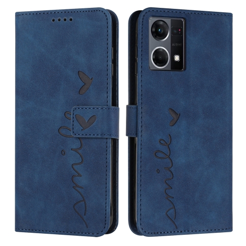 

For OPPO Reno7 4G Skin Feel Heart Pattern Leather Phone Case(Blue)