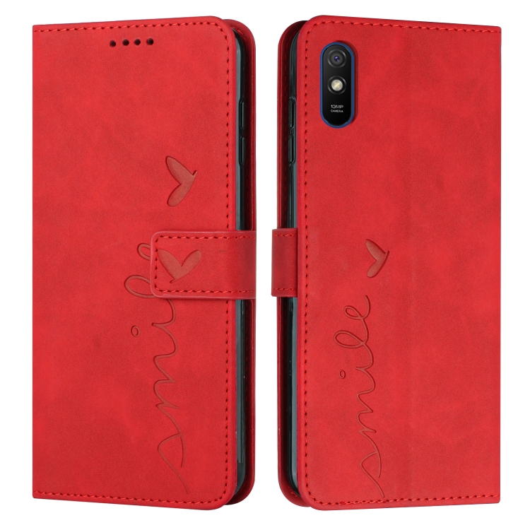 

For Xiaomi Redmi 9A Skin Feel Heart Pattern Leather Phone Case(Red)