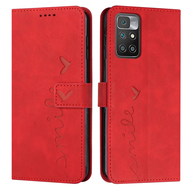 

For Xiaomi Redmi 10 Skin Feel Heart Pattern Leather Phone Case(Red)