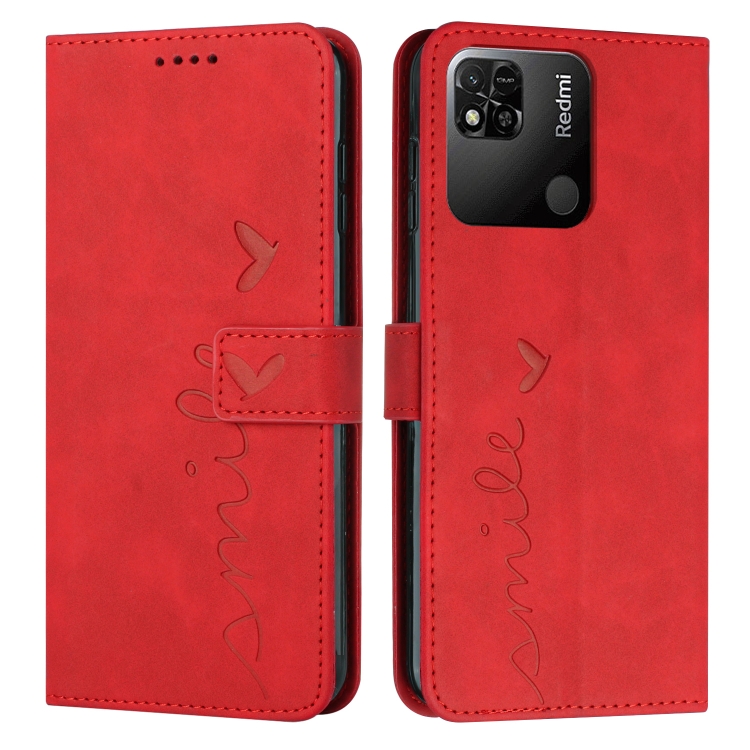 

For Xiaomi Redmi 10A Skin Feel Heart Pattern Leather Phone Case(Red)