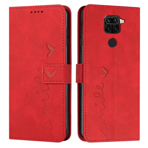 

For Xiaomi Redmi Note 9 Skin Feel Heart Pattern Leather Phone Case(Red)