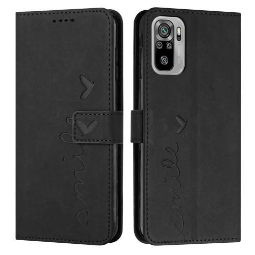 

For Xiaomi Redmi Note 10 4G/Note 10s Skin Feel Heart Pattern Leather Phone Case(Black)