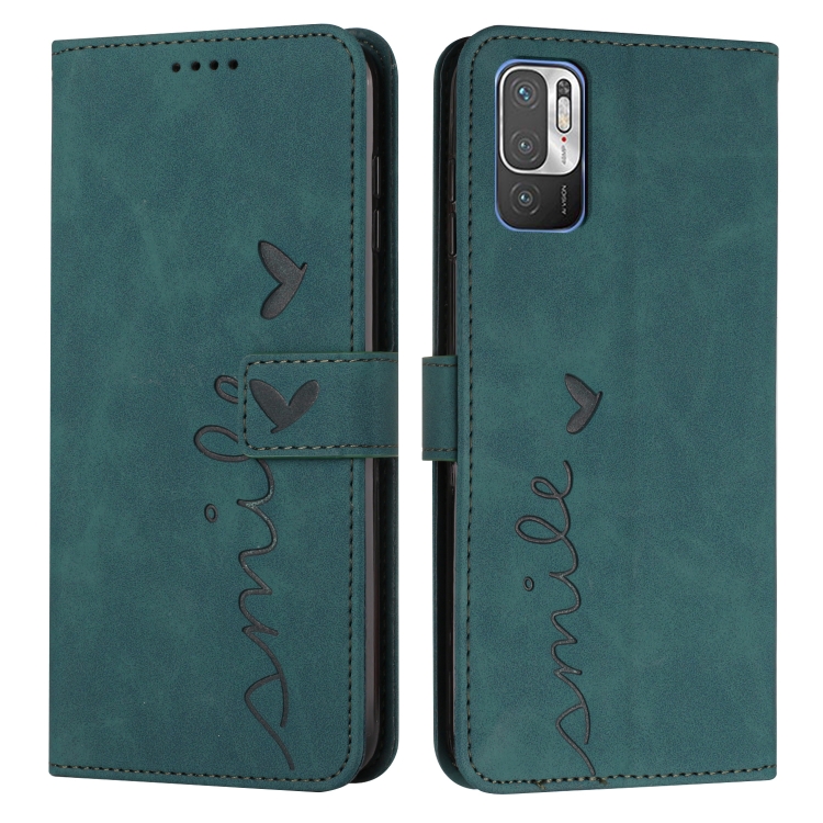 

For Xiaomi Redmi Note 10 5G Skin Feel Heart Pattern Leather Phone Case(Green)