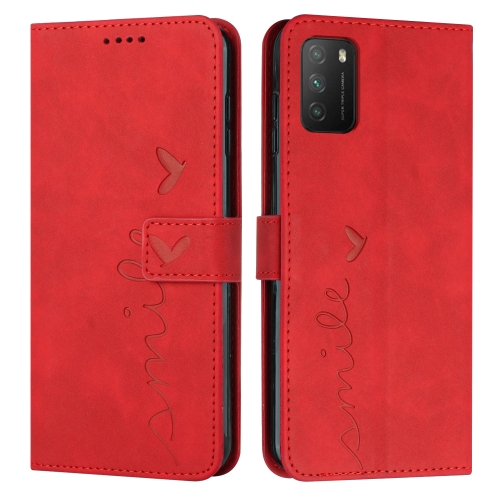 

For Xiaomi Poco M3 Skin Feel Heart Pattern Leather Phone Case(Red)