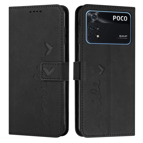 

For Xiaomi Poco M4 Pro Skin Feel Heart Pattern Leather Phone Case(Black)