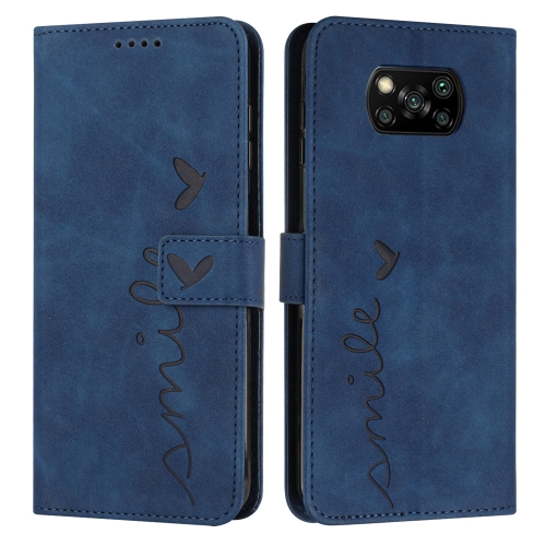 

For Xiaomi Poco X3 NFC Skin Feel Heart Pattern Leather Phone Case(Blue)