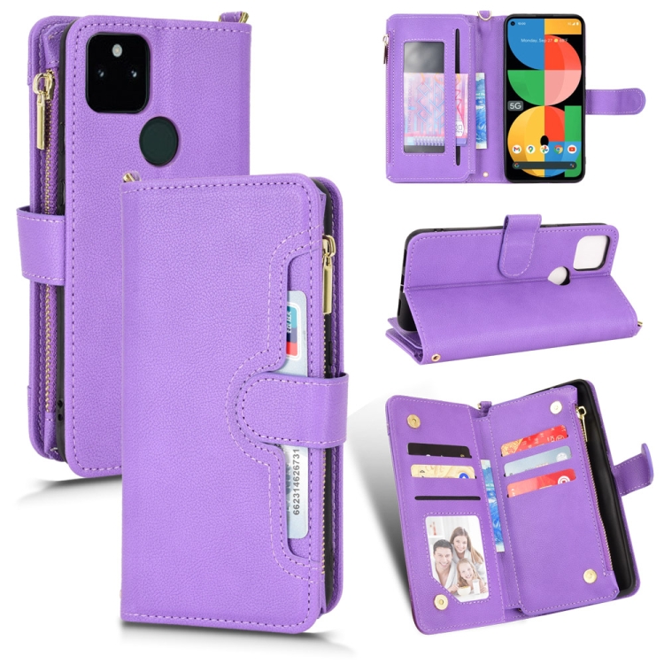 

For Google Pixel 5a 5G Litchi Texture Zipper Leather Phone Case(Purple)