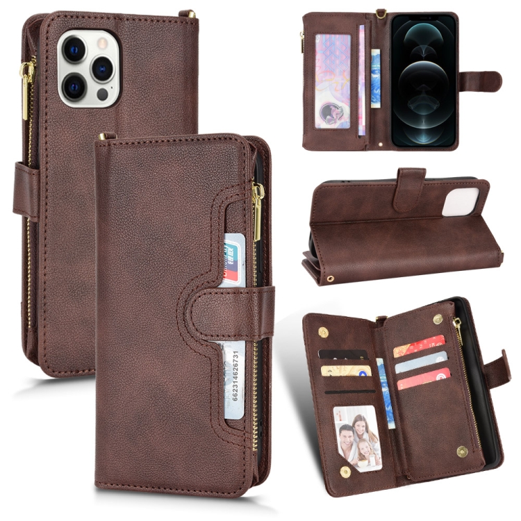 

Litchi Texture Zipper Leather Phone Case For iPhone 12 Pro Max(Brown)