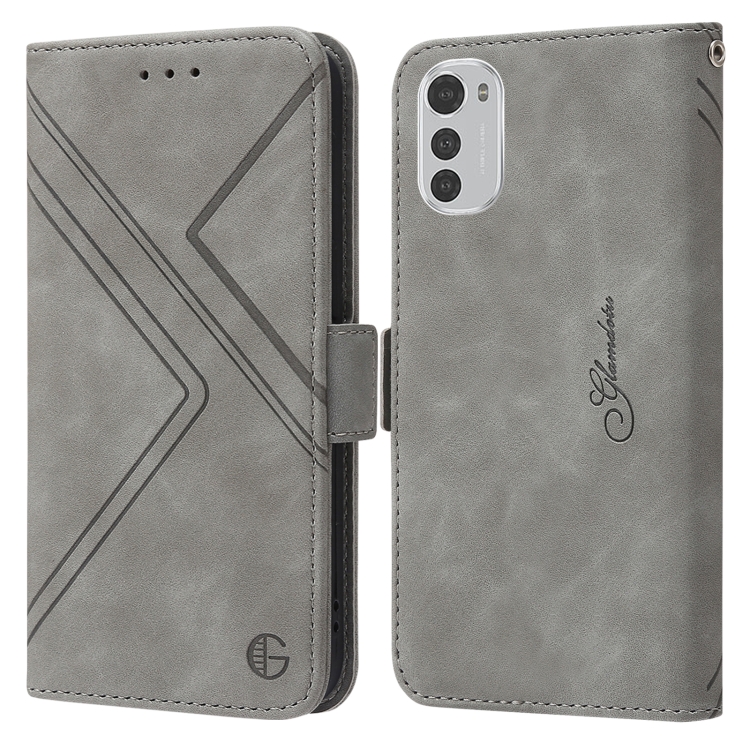 

For Motorola Moto E32 RFID Geometric Line Flip Leather Phone Case(Grey)