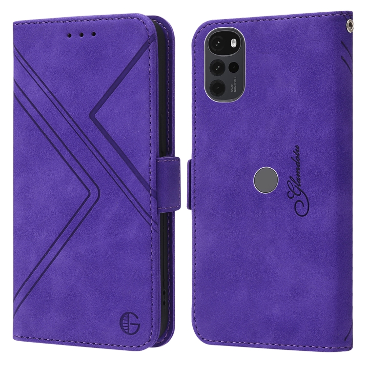 

For Motorola Moto G22 RFID Geometric Line Flip Leather Phone Case(Purple)