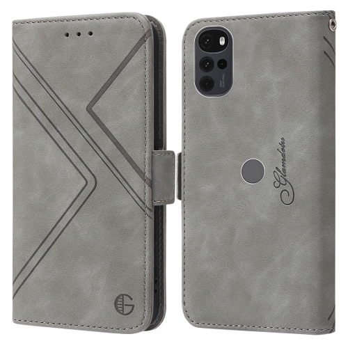 

For Motorola Moto G22 RFID Geometric Line Flip Leather Phone Case(Grey)