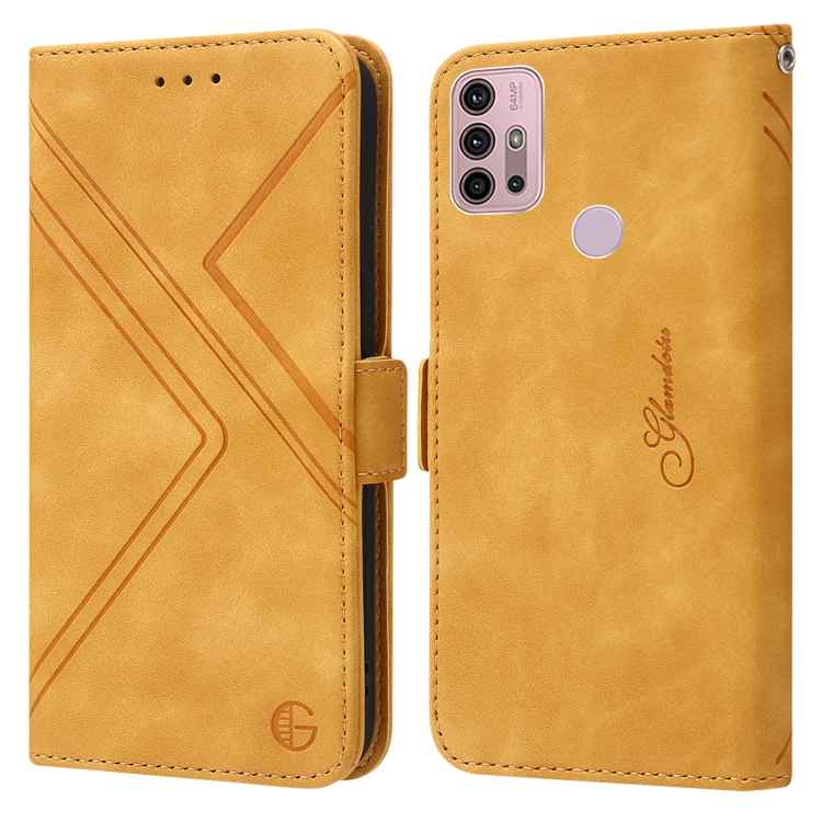 

For Motorola Moto G30 / G10 / G20 RFID Geometric Line Flip Leather Phone Case(Yellow)