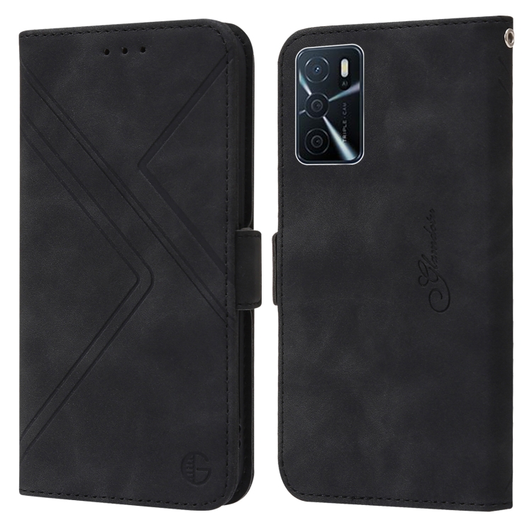 

For OPPO A16 RFID Geometric Line Flip Leather Phone Case(Black)