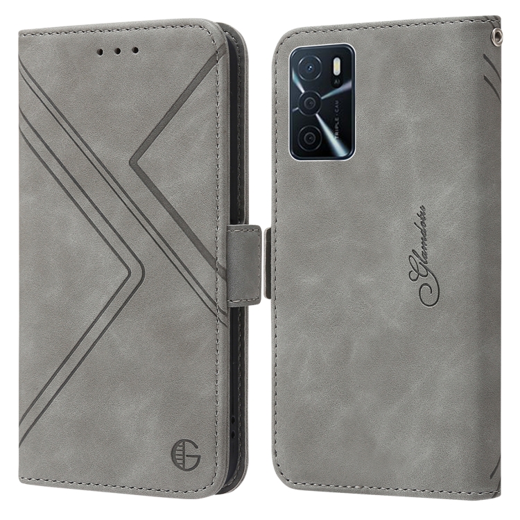

For OPPO A16 RFID Geometric Line Flip Leather Phone Case(Grey)