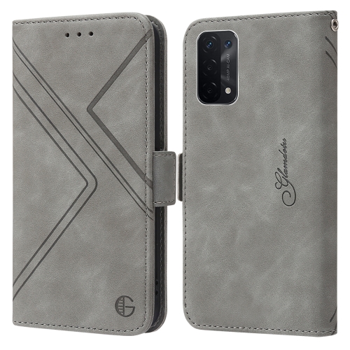 

For OPPO A54 5G / A74 5G RFID Geometric Line Flip Leather Phone Case(Grey)