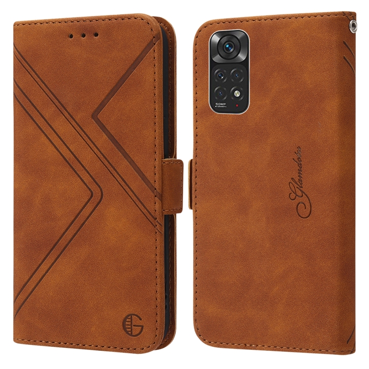 

For Xiaomi Redmi Note 11 Global RFID Geometric Line Flip Leather Phone Case(Brown)