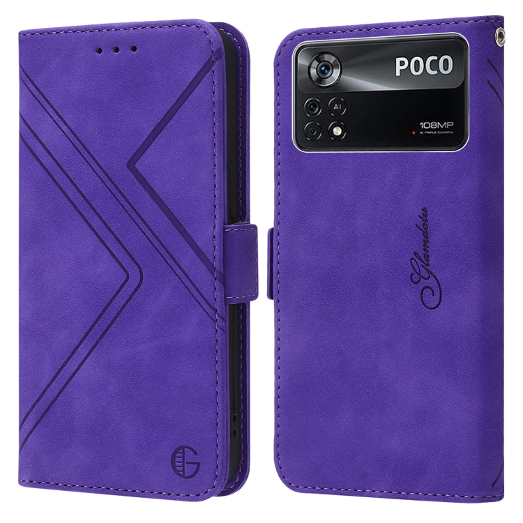 

For Xiaomi Poco X4 Pro 5G RFID Geometric Line Flip Leather Phone Case(Purple)