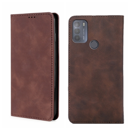 

For Motorola Moto G50 Skin Feel Magnetic Horizontal Flip Leather Phone Case(Dark Brown)