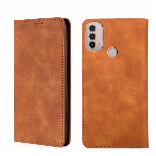 

For Motorola Moto E40 Skin Feel Magnetic Horizontal Flip Leather Phone Case(Light Brown)
