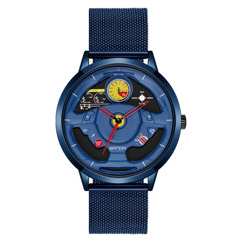 

SANDA 1085 Steering Wheel Hollow Dial Waterproof Quartz Watch, Style:Mesh Band(Blue)