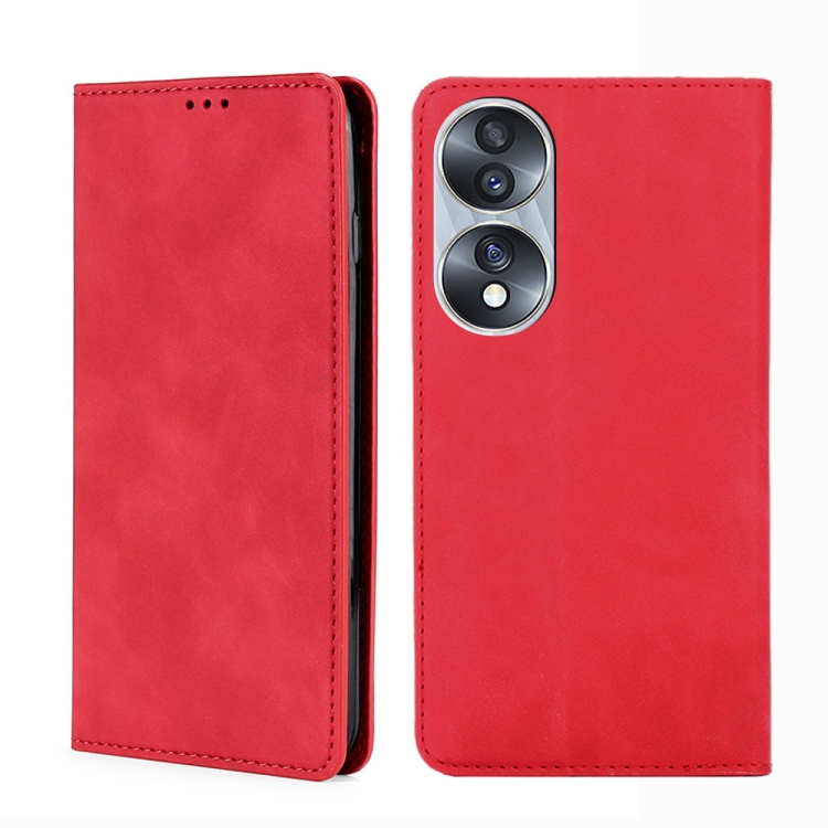 

For Honor 70 Skin Feel Magnetic Horizontal Flip Leather Phone Case(Red)