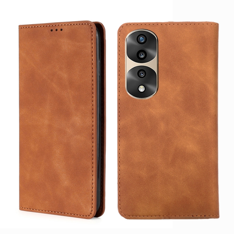 

For Honor 70 Pro/70 Pro+ Skin Feel Magnetic Horizontal Flip Leather Phone Case(Light Brown)